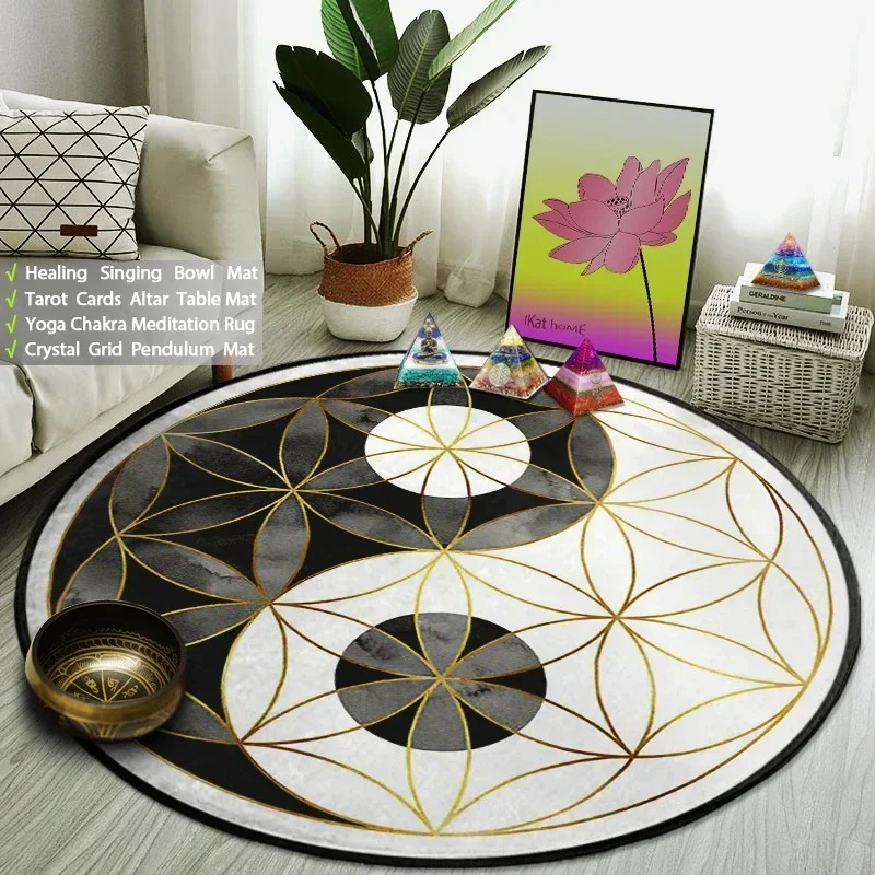 Yin Yang Taiji Round Rug Flowe - Yoga Fitness Model ulasan dan harga
